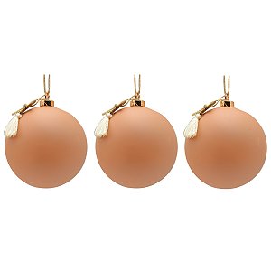TRIO DE BOLAS NATALINAS DECORADA SALMÃO FOSCO - 10CM