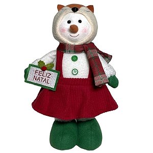BONECA DE NEVE NATALINA COM CACHECOL EM PE  -  33CM