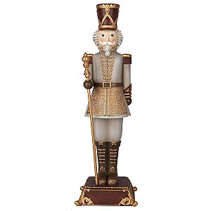 BONECO QUEBRA NOZES EM RESINA COM CAJADO DOURADO 31CM