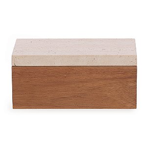 CAIXA DECORATIVA EM MADEIRA E COM TAMPA EM MARMORE MART 20cm