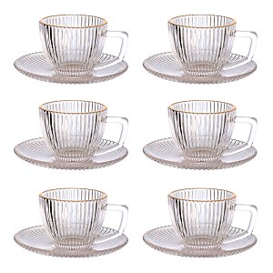 JOGO 6 XICARAS CAFE GRAFFIATO BORDA DOURADA 90ML HAUSKRAFT
