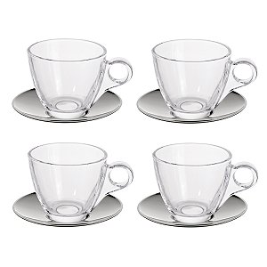 JOGO 4 XICARAS DE CHA TIFFANY 170ML INCOLOR E INOX HAUSKRAFT