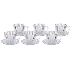 JOGO 6 XICARAS CHA GRAFFIATO BORDA DOURADA 230ML HAUSKRAFT