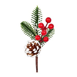 PICK BERRIES NATALINO DECORATIVO E PINHA VERMELHO 20cm