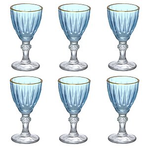 JOGO 6 TAÇAS LICOR DOMINIC AZUL BORDA DOURADA 55ML HAUSKRAFT