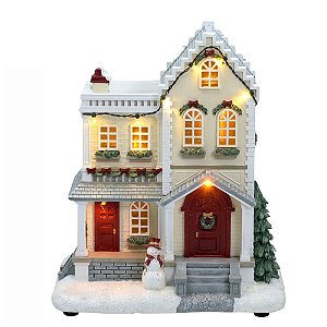 CASA NATALINA MUSICAL BONECO DE NEVE COM LUZ DE LED 26 CM