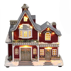 CASA NATALINA MUSICAL COM GUIRLANDAS E LUZ DE LED 28CM