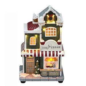 CASA NATALINA MUSICAL DE SORVETE COM LUZ DE LED 23CM