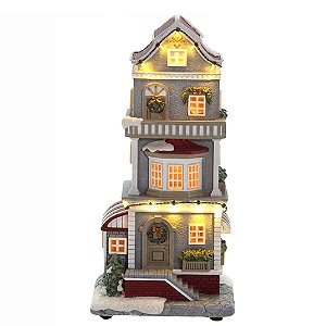 CASA NATALINA TRES ANDARES MUSICAL COM LUZ DE LED 36CM