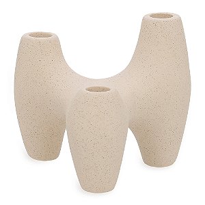 CASTIÇAL PORTA-VELAS DECORATIVO EM CERAMICA BEGE MART
