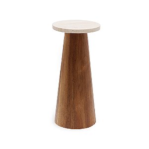 MESA COM A BASE CONE EM MADEIRA E TAMPO DE MARMORE MART 48CM