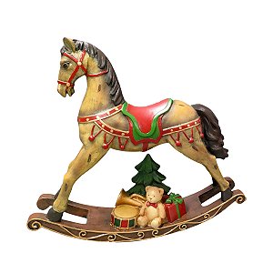 ESCULTURA CAVALO DE BALANCO EM RESINA COM PRESENTES 26,5CM