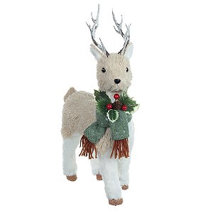 RENA NATAL EM PE SISAL COM CACHECOL (BEGE VERDE) 36cm