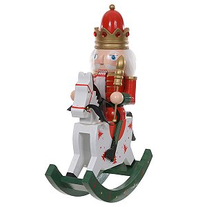 BONECO EM MADEIRA QUEBRA NOZES C/CAVALO 28,5X23,5CM COLORIDO