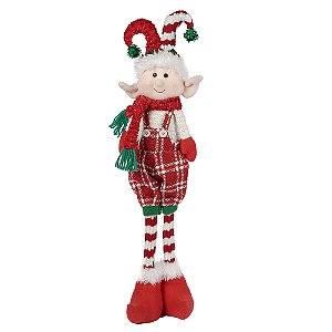 BONECO ELFO NATAL EM PE VERMELHO E BRANCO 60CM FLORARTE