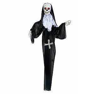 BONECO HALLOWEEN FREIRA CAVEIRA C/MOVIMENTO PRETO 90cm