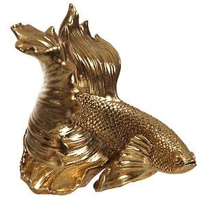 ESCULTURA PEIXE BETA EM POLIRESINA DOURADO FLORARTE