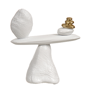 ESCULTURA PEDRAS ABSTRATA DECOR POLIRESINA BRANCO DOURADO