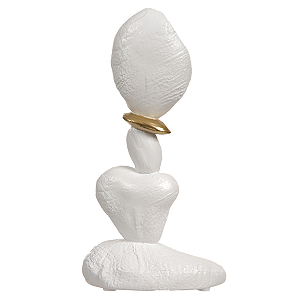ESCULTURA PEDRAS DECOR POLIRESINA BRANCO DOURADO 21CM