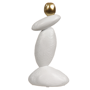 ESCULTURA PEDRAS DECORATIVA POLIRESINA BRANCO DOURADO 29CM