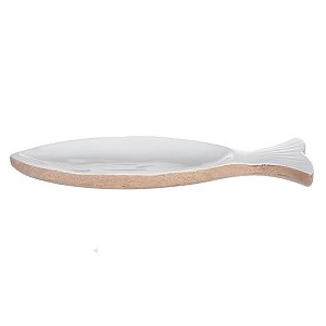 ESCULTURA DECORATIVA EM MADEIRA BRANCO FLORARTE 40CM