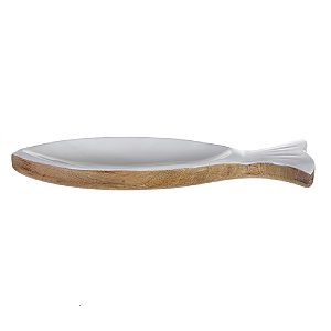 ESCULTURA DECORATIVA EM MADEIRA COM BRANCO FLORARTE 30CM