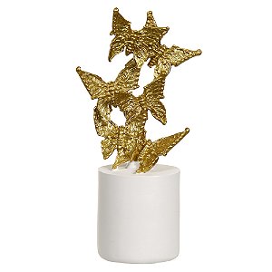 ESCULTURA BORBOLETAS DECOR POLIRESINA DOURADO E BRANCO