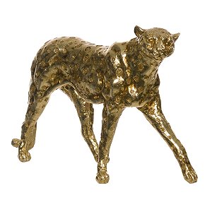 ESCULTURA DECORATIVA LEOPARDO EM RESINA DOURADO 28CM