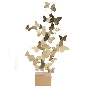 ESCULTURA BORBOLETAS DECOR POLIRESINA DOURADO E BRANCO 62cm