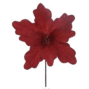 FLOR BICO PAPAGAIO AVELUDADO VERMELHA COM GLITTER 30CM