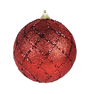 BOLA DECORADA NATAL C/3 UND PVC VERMELHO 10CM FLORARTE