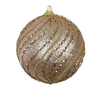 BOLA DECORADA NATALINA PVC NA COR CHAMPANHE COM 3 UND 10CM