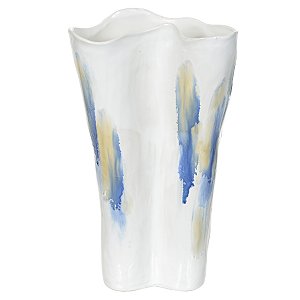 VASO DECORATIVO CERAMICA BRANCO E AZUL FLORARTE 40CM