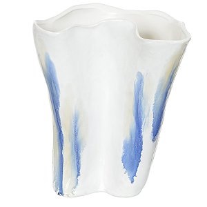 VASO DECORATIVO CERAMICA BRANCO E AZUL FLORARTE 28CM