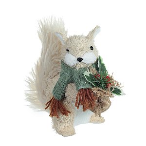 ESQUILO NATAL EM PE SISAL VERDE BEGE COM CACHECOL 16CM
