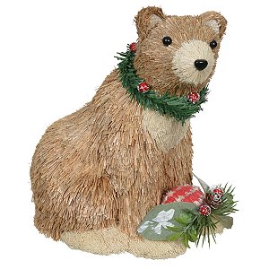 URSO NATAL SENTADO PALHA BEGE 21CM FLORARTE
