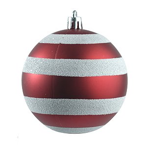 JG 6 BOLA DECORADA NATALINA VERMELHA E BRANCO NO PVC 8CM