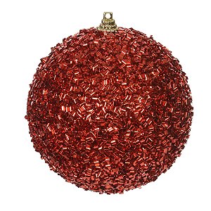 JG 2 BOLA DECORADA NATALINA PVC VERMELHA COM GLITTER 10CM