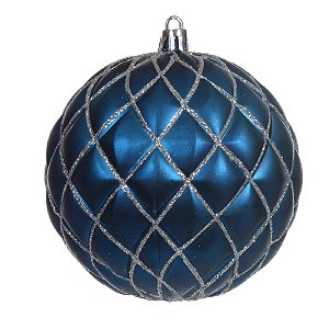 JG 3 BOLA DECORADA NATALINA NO PVC NA COR AZUL 10CM