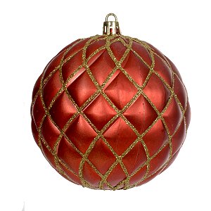 JG 3 BOLA DECORADA NATALINA PVC VERMELHO COM BRILHO10CM