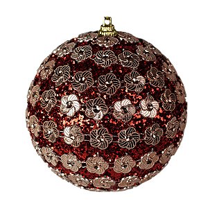 JG 2 BOLA DECORADA NATALINA NO PVC VERMELHA 10CM