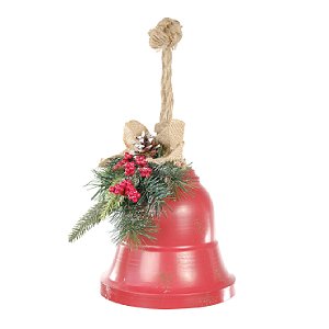 ENFEITE DE PENDURAR SINO COM LAÇO E ARRANJO VERMELHO 22CM