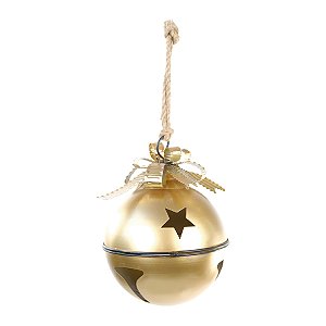 ENFEITE DE PENDURAR GUIZO COM LAÇO DOURADO 28CM 1 UN
