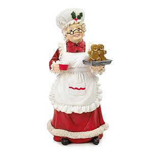 ESCULTURA MAMAE NOEL EM RESINA DECOR COM BISCOITOS 30CM