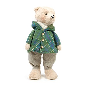 URSO DECORATIVO NATALINO COM CASACO XADREX VERDE 40CM