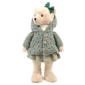 URSO NATALINO DECORATIVO COM CASACO XADREX VERDE 40CM