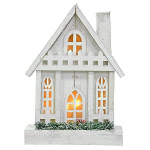 ENFEITE CASINHA NATALINA DECORATIVA BRANCA C/LED 33CM