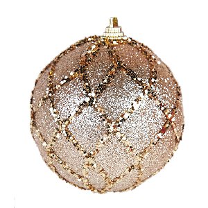 JG 3 BOLA DECORADA NATALINA DE PVC CHAMPANHE COM BRILHO 8CM