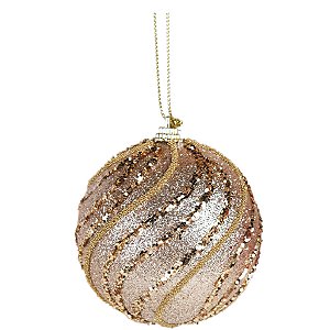 JG 3 BOLA DECORADA NATALINA NO PVC NA COR CHAMPANHE 8CM