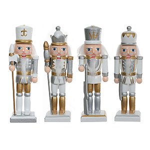 CJ 4 QUEBRA NOZES DECORATIVO NATALINO PRATA E DOURADO 12CM